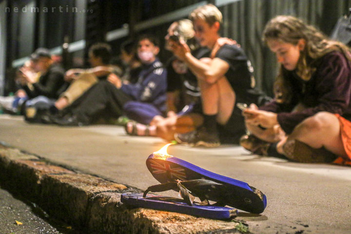 Protesters burn Australian thongs