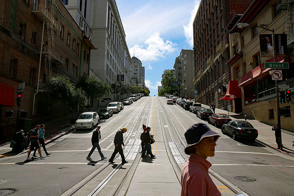 One of the famous hilly tram streets