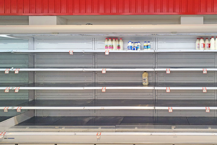 Empty shelves at supermarkets