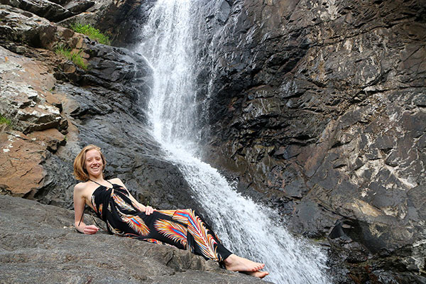 Bronwen testing to see if the rock is as comfortable as a mattress