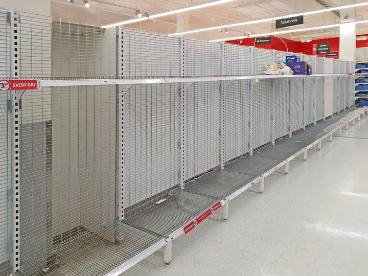 Empty shelves at supermarkets