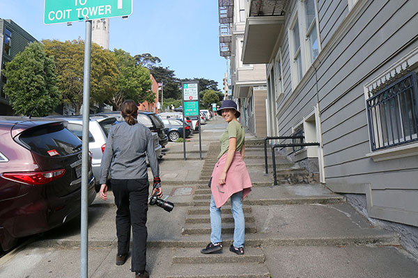 Maz & Bronwen walking to Coit Tower