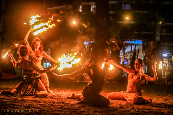 Fire twirling at Burleigh Bongos, Justins Park, Burleigh Heads