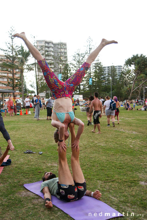 Bronwen, Acro and fire twirling at the last ever Burleigh Bongos Fire Circle, Justins Park, Burleigh Heads