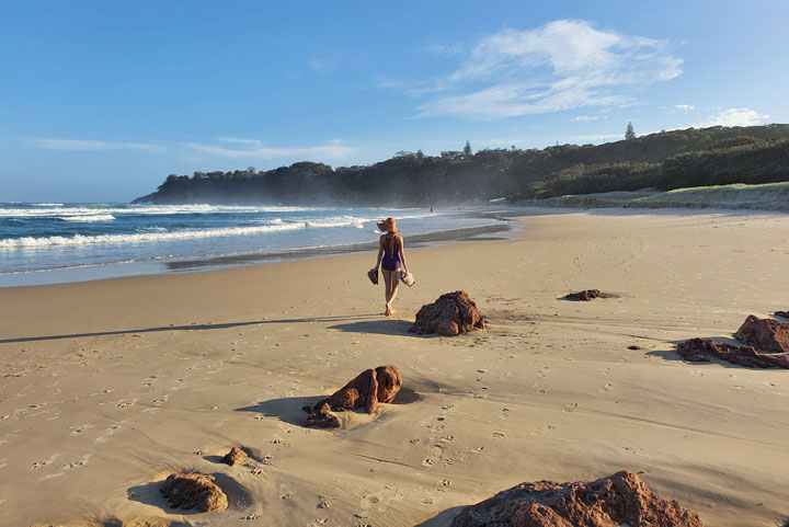 Bronwen walking along the beach