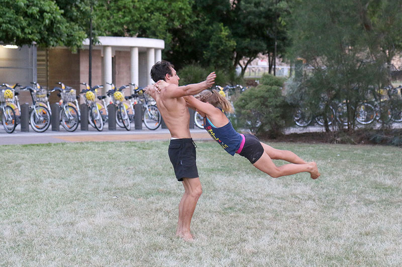 Gymnasts flying through the air