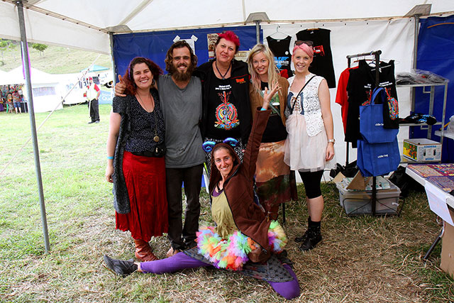 Tess, Debs and Leah in the merch tent