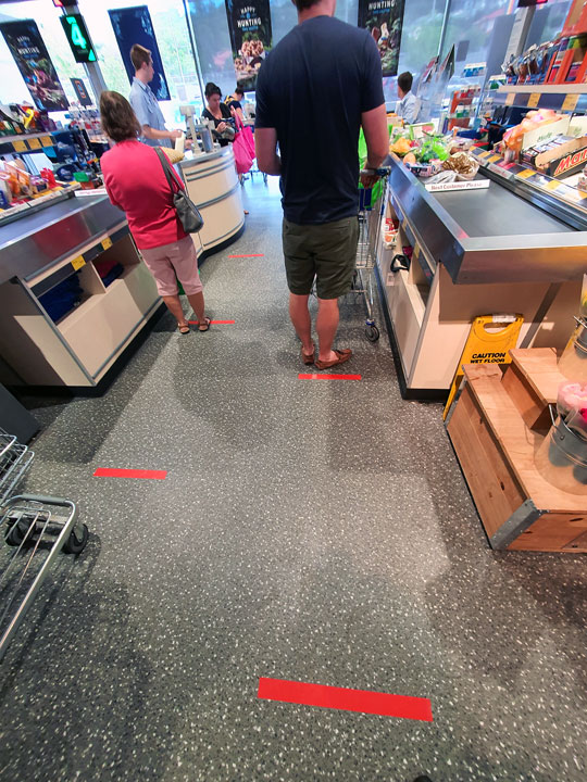 Social distancing markers at ALDI