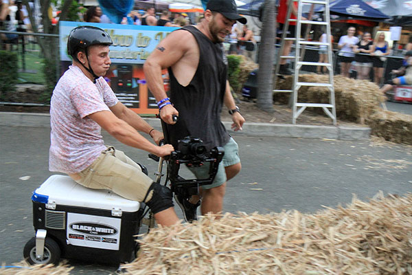 A man hits the camera man despite both their best efforts to avoid the accident