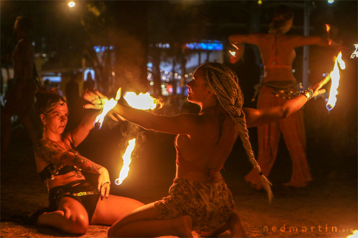 Fire twirling at Burleigh Bongos, Justins Park, Burleigh Heads