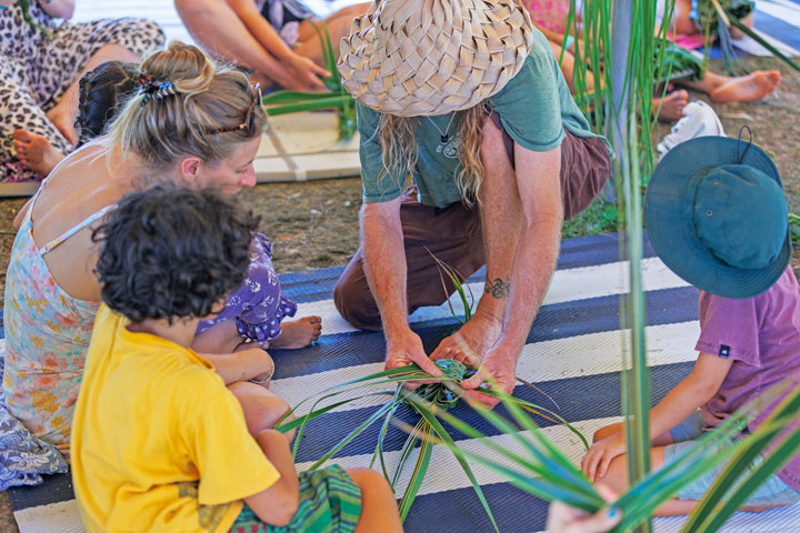 Weaving with Gabi and Aron, Micro Island Vibe Festival, Stradbroke Island