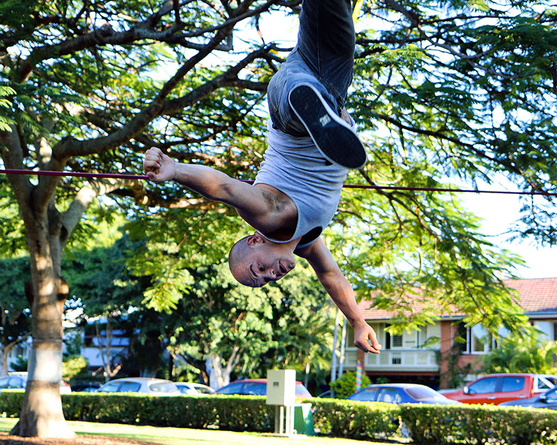 The obligatory slackliner falling on his head photo