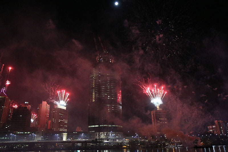 The fireworks over the Brisbane River at Riverfire