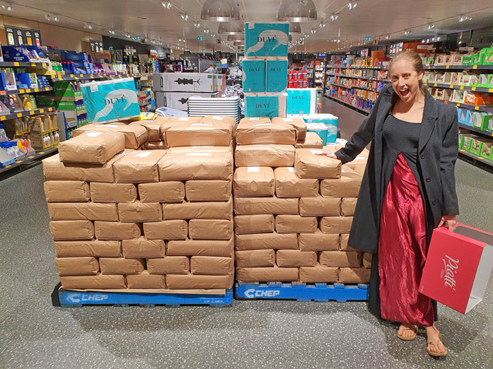 Bronwen with lots of flour at ALDI
