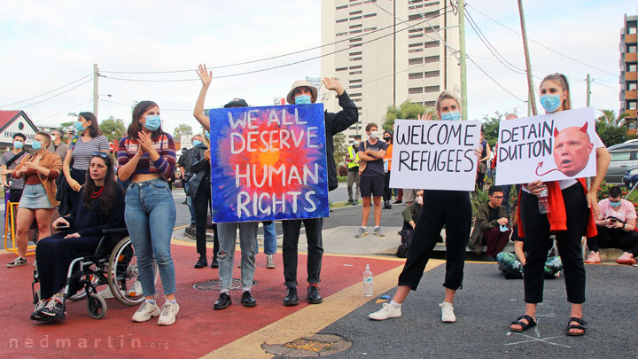 We all deserve human rights / Welcome refugees / Detain Dutton