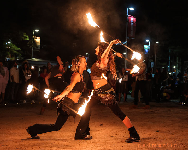 Leela & Luisa, Fire Twirling at Burleigh Bongos