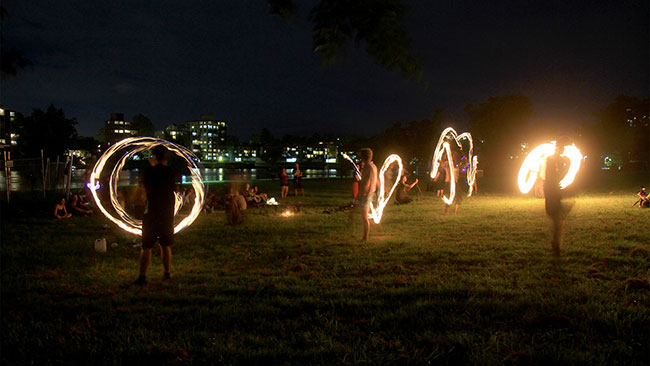 Fire twirling at West End Fire Festival