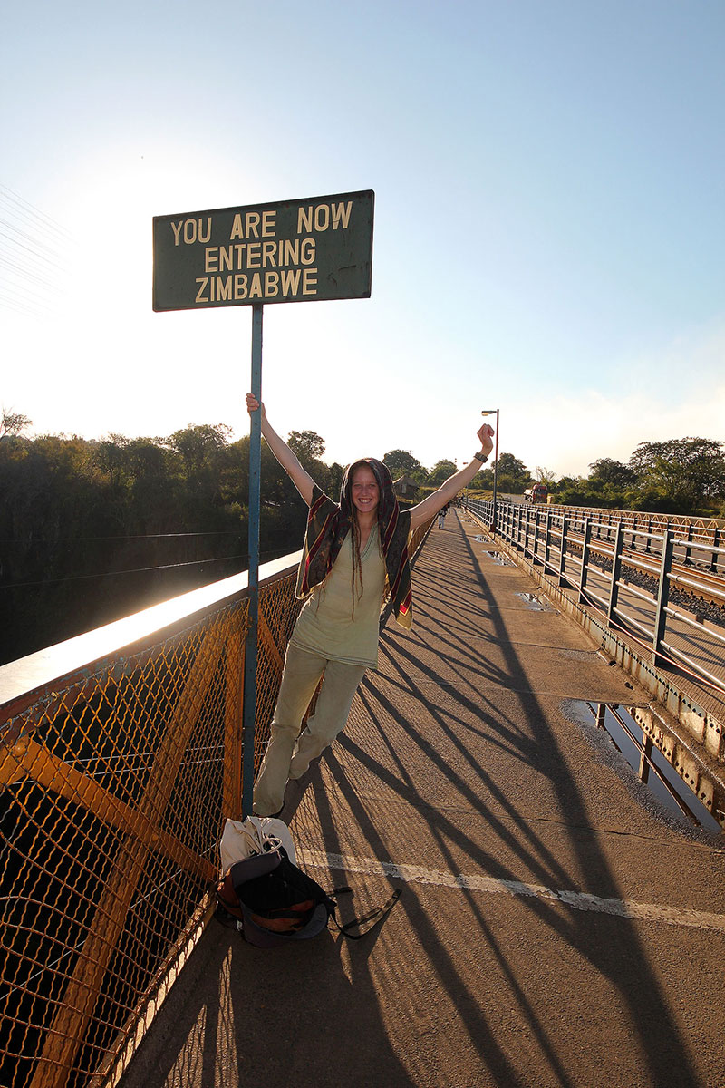 Bronwen on the border of Zimbabwe and Zambia