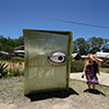 Bronwen and one of the game booths, Woodford Folk Festival