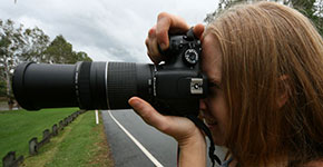 A wide-angle distortion of Bronwen and her “long lens”