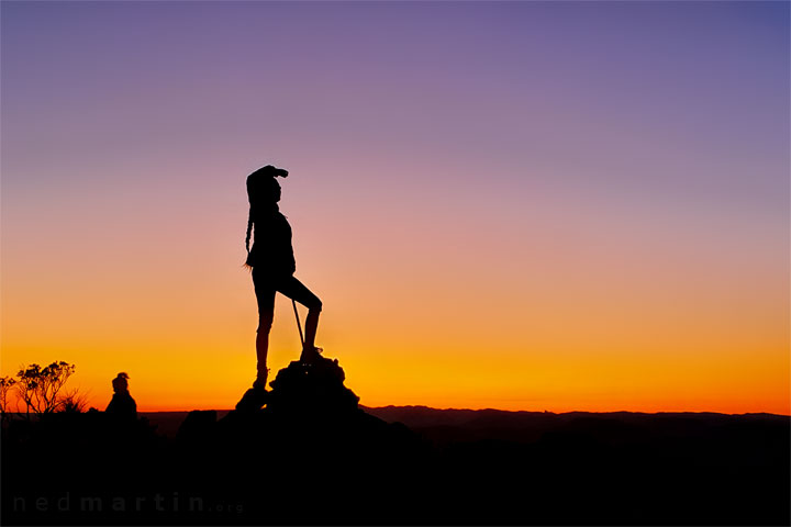 Bronwen watching the sun rise from Mt Maroon