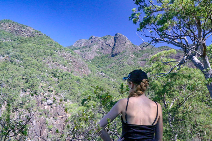 Bronwen looking at Mt Barney