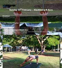 I go to Slacklining & Acro in New Farm Park with Bronwen, & meet Sarah & Micah at the airport.