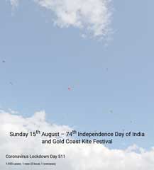 I drive to the 74th Independence Day of India and Gold Coast Kite Festival.