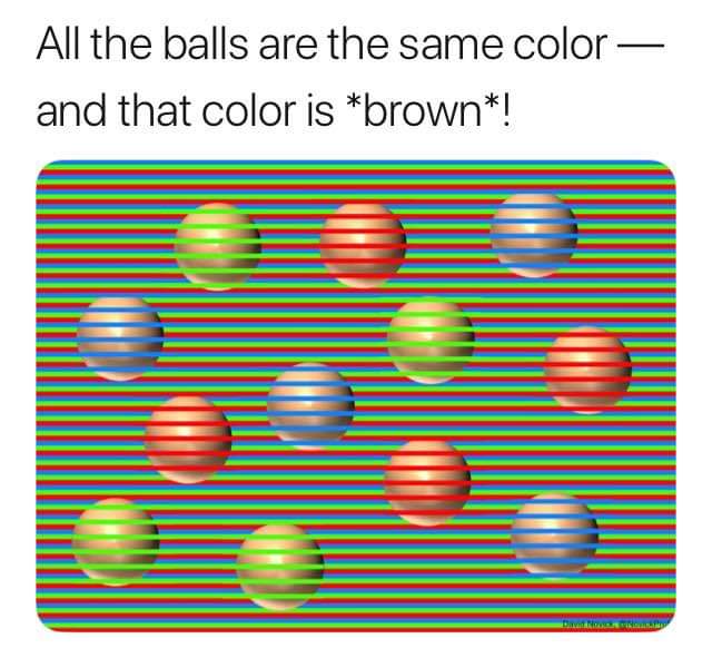 All the balls are the same colour — and that colour is brown