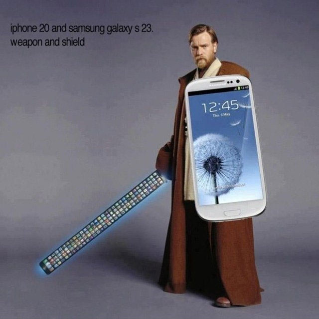 A mock-up of the iPhone 20 and Samsung Galaxy S23, after the launch of the “taller” iPhone5 & the larger Galaxy S3