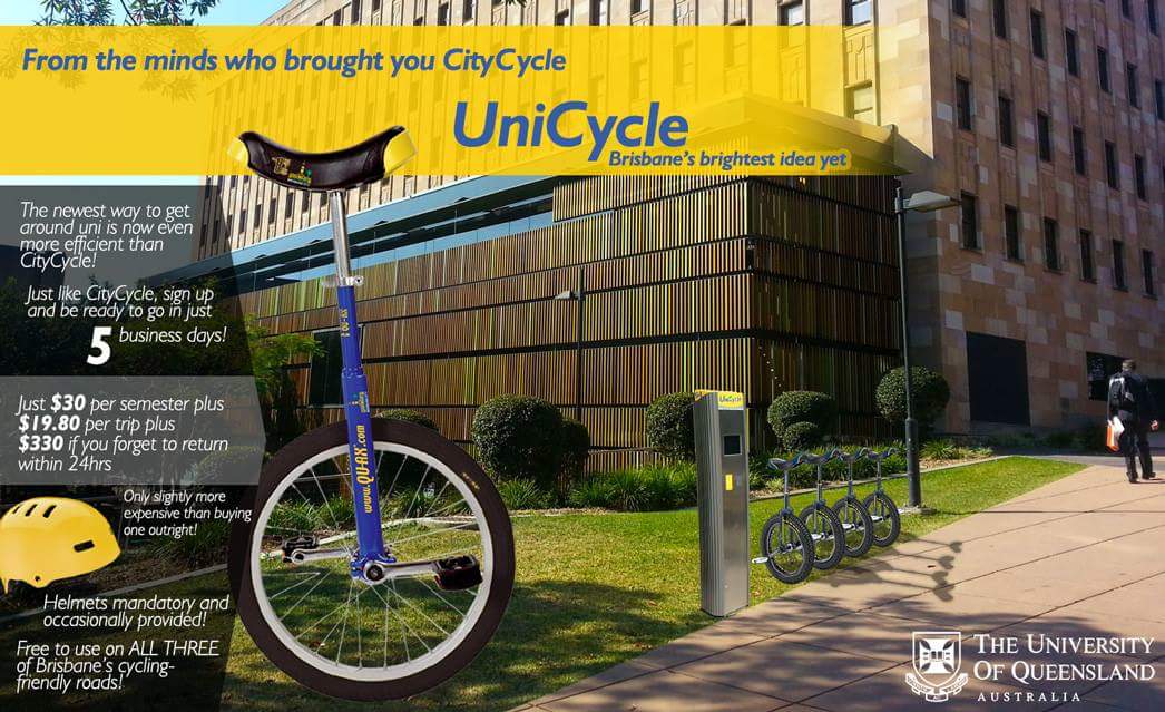 From the minds who brought you CityCycle — UniCycle.  Brisbane’s brightest idea yet.