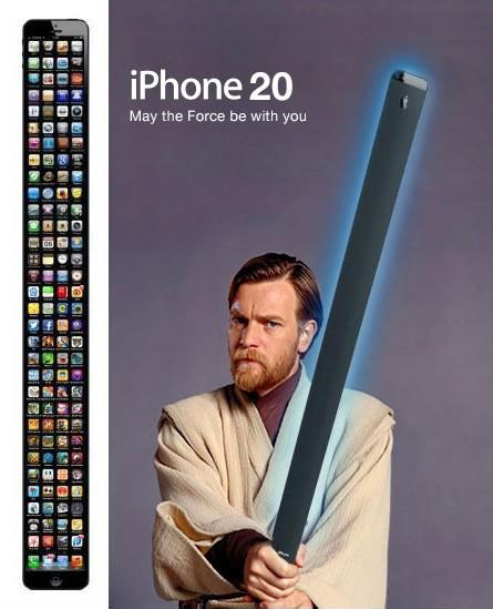 A mock-up of the iPhone 20 and Samsung Galaxy S23, after the launch of the “taller” iPhone5 & the larger Galaxy S3