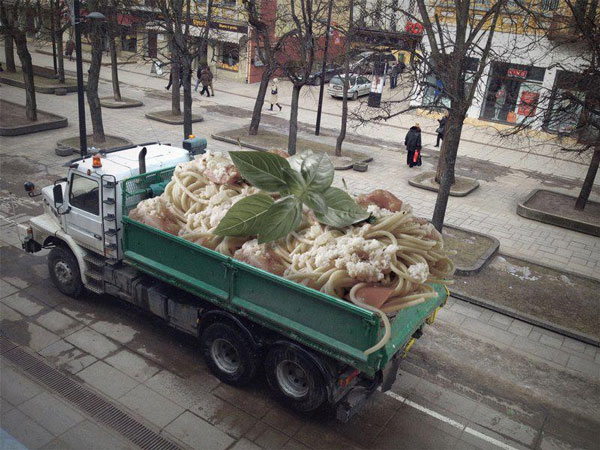 A pasta truck, or a very large pasta.
