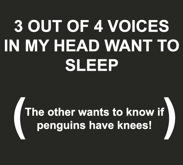 3 out of 4 voices in my head want to sleep (the other wants to know if penguins have knees!)
