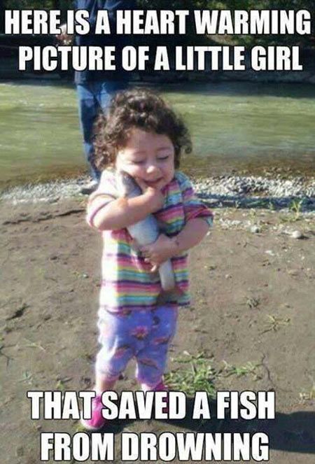 Here is a heart warming picture of a little girl that saved a fish from drowning.