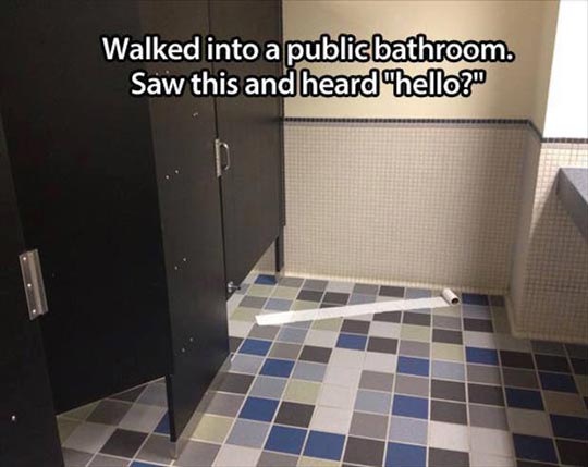 Walked into a public bathroom. Saw this and heard “hello?”
