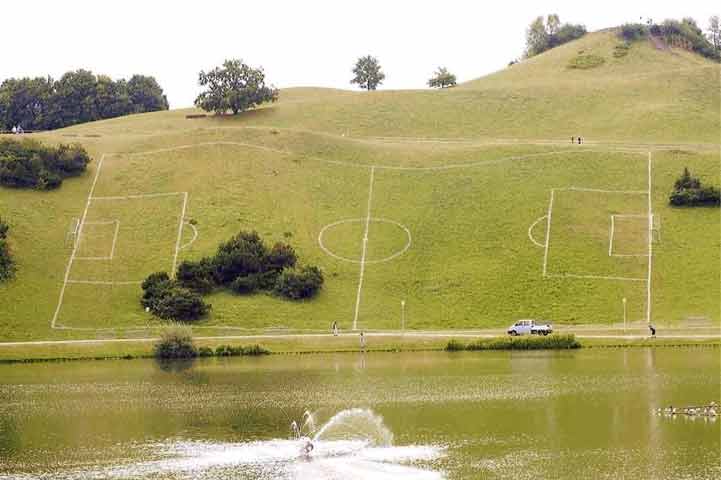 Athens Olympic Soccer Stadium, drawn onto a very sloping hillside