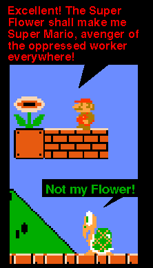 Mario with a flower, dialogue with turtle