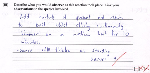 Description of observation of reaction