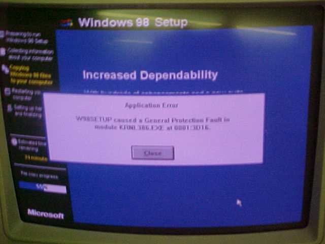 Windows 98 Application Error on Setup/Install Screen