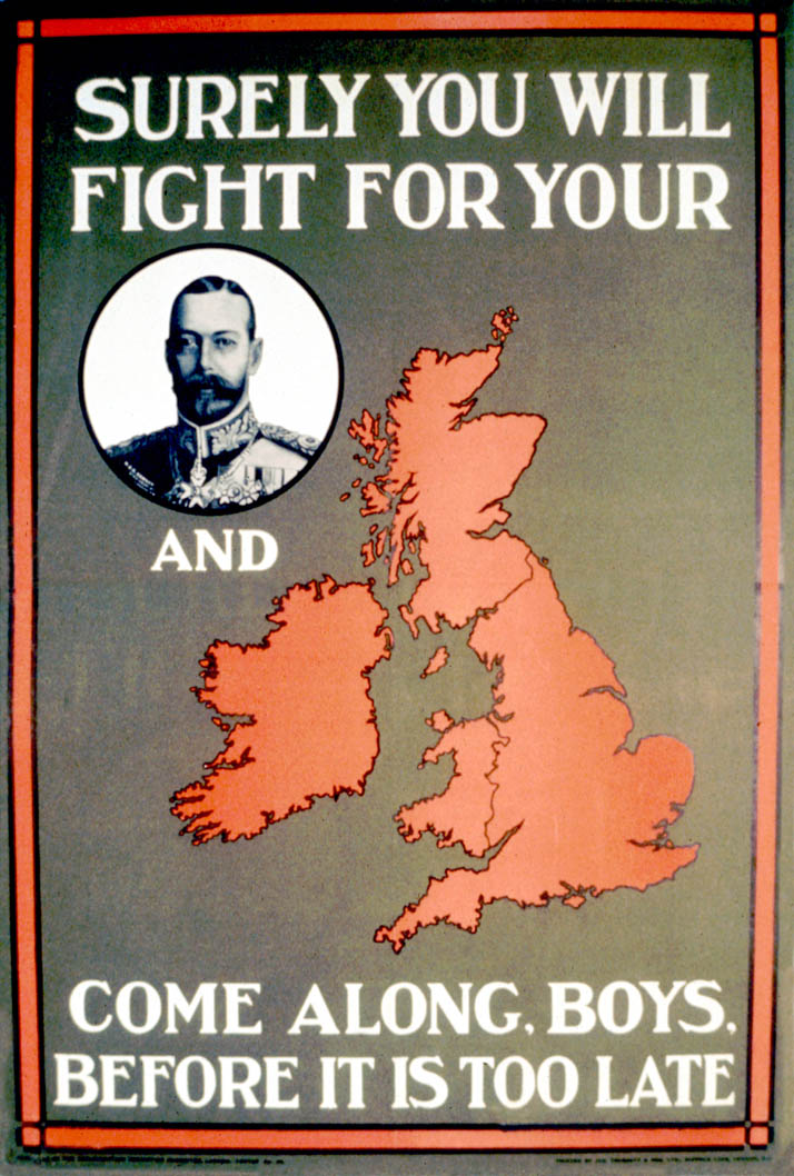 A picture of King George V and a map of the British Isles interposed in text