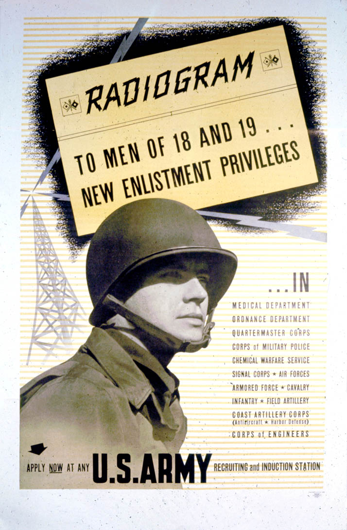 A soldier is pictured alongside a radiogram announcement
