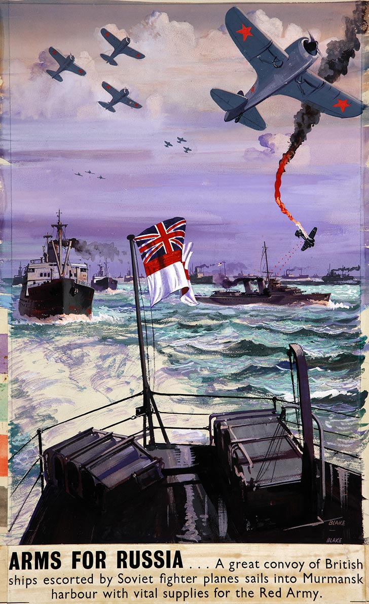 INF3 130 War Effort Arms for Russia   a great convoy sails into Murmansk Artist Blake