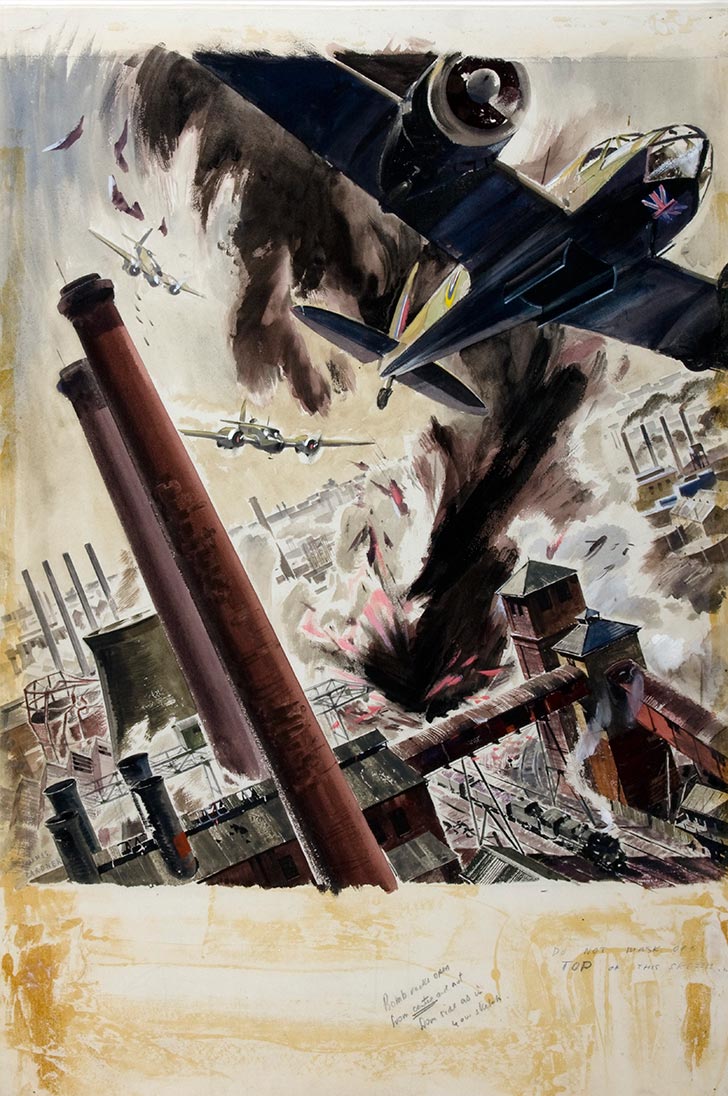 INF3 144 War Effort Bombing scene Artist James Gardner