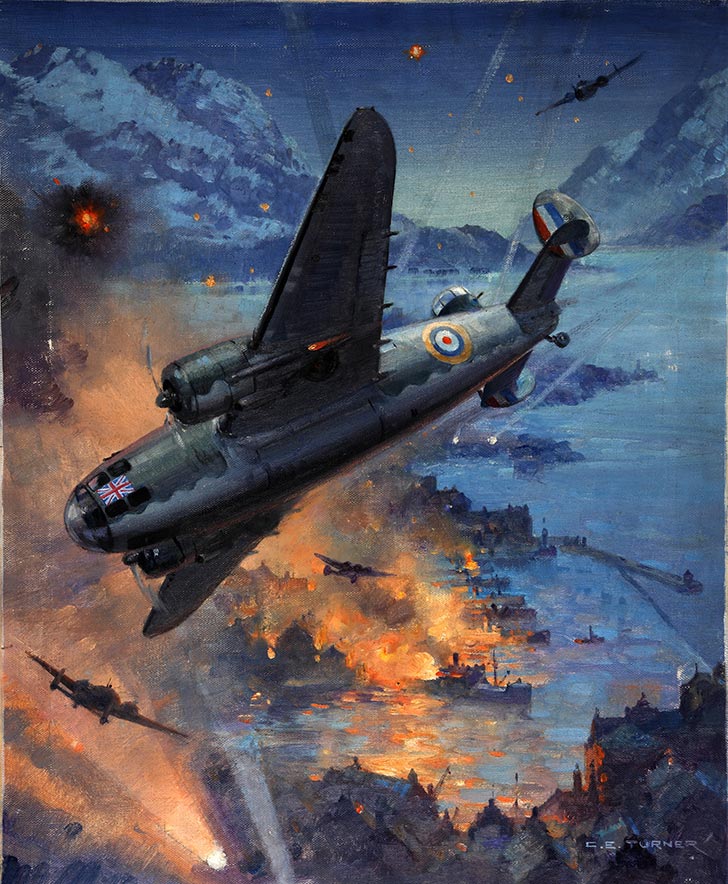 INF3 16 Bombing scene Artist C E Turner 1939 1946