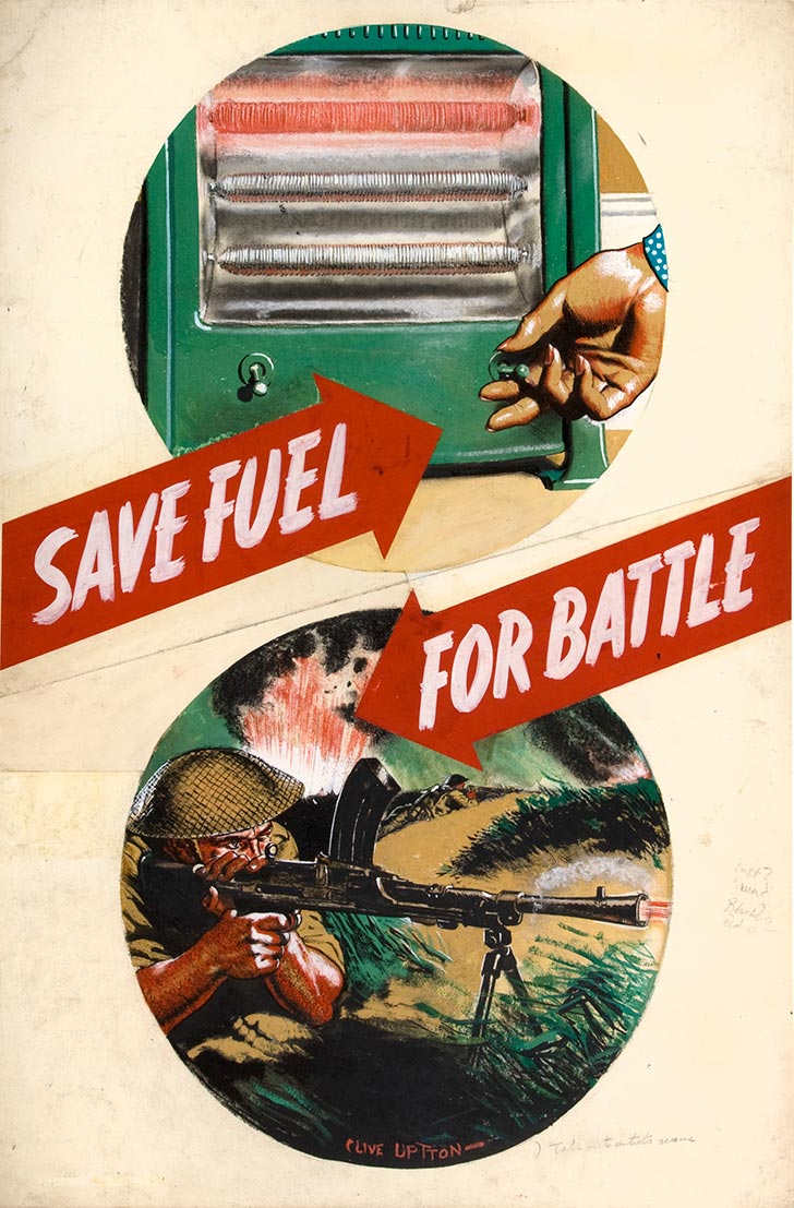 INF3 181 Fuel Economy Save fuel for battle (electric fire, Bren gunner) Artist Clive Uptton