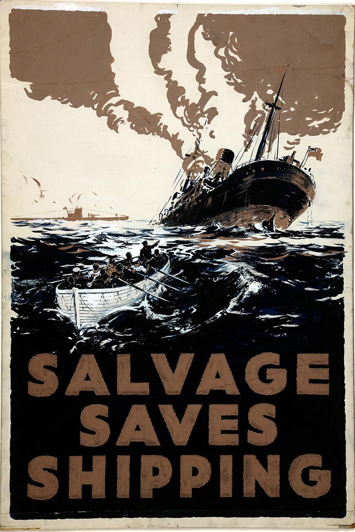 INF3 207 Salvage Salvage saves Shipping (torpedoed ship sinking) Artist E Oliver
