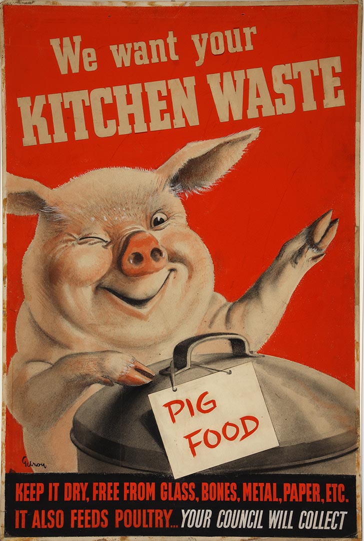 INF3 224 Salvage We want your kitchen waste (pig with dustbin) Artist Gilroy