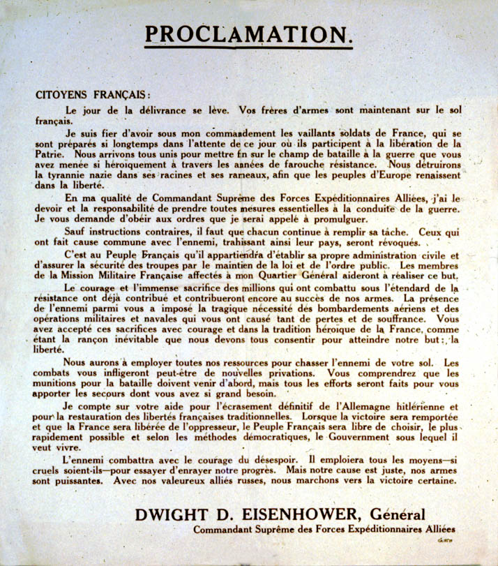 Proclamation in French from Gen. Eisenhower