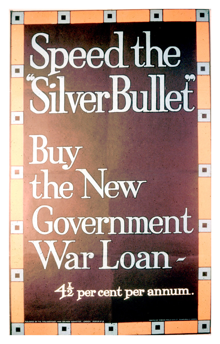 Text advertising a war bond centered within a bordered poster